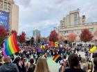 At the end of the parade, everyone came together at the end of the pedestrian walk