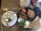 Traditional Irish breakfast with super cool coffee art