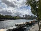 Boats parked along the edge of the Seine river