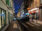 This is a late evening view of a typical street in Batignolles