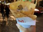 I got this yummy French crêpe filled with chicken, cheese and mushrooms!