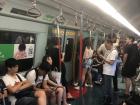 A Mass Transit Railway (MTR) car on a less crowded night, where you can see how clean it is