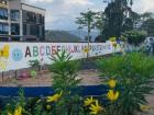 An alphabet mural outside