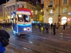 Even the trams get dressed up for Christmas in Zagreb; this is an old historic tram that was put back into service for the holidays