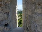 A view looking out from a castle window