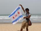 We always bring something from our home culture with us--anything from the way we dress to our language; in this case, my friend Allan and his beloved Chicago flag; traveling is a way to exchange that for something new