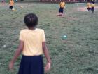 Nailah plays soccer with her classmates for the first time.