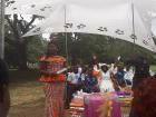 The bride is dressed in her traditional Ghanaian attire with African print