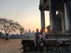 My first visitor from home, with Angkor Wat in the background 