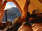 At Camp 3 on the Lhotse Face of Everest the views are spectacular; Note that we are almost always melting water with our cook stoves