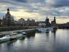 Cityscape of Dresden with steamboats in front