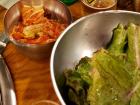 It is common to have lettuce and kimchi (spicy cabbage) as sides for barbecue