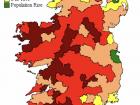 A map showing the population decline in Ireland due to the potato famine