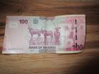 The 100 Namibian Dollar Note with the national animal the Oryx on it