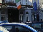 A hotel had an Ireland and the European flag hanging outside