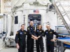 The crew of HERA Mission XXI poses in front of our habitat, Polaris (Photo: NASA)