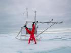 Matt Shupe celebrating the successful installation of one of his flux sleds by doing a cartwheel! (Photo: Lianna Nixon)