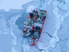 A vessel breaking through the ice