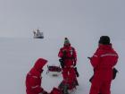 Polarstern sticks out in the frozen sea of ice and snow