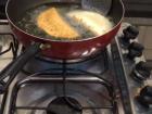 It only takes about five seconds in the hot oil to fry the pastel