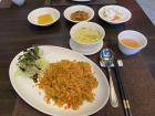 Crab fried rice with various side dishes. 