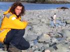 Penguins and elephant seals in the background at our first landing site