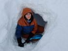 This is Hannah in the hole that she made. When you go camping in Sweden, sometimes you sleep in a hole!