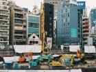 An earthquake-proof foundation being worked on among the skyscrapers of Shinjuku