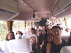 Taking a group photo inside the bus, before eating our snacks