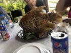 Here is the dinner we were served on the Mekong River. We used chopsticks to get the meat off of the bone. What do you think: delicious or gross?