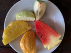 Fruit sampler with jackfruit, milk fruit, pineapple, watermelon and guava 