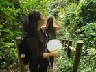 My Australian friend is using an 'uchiwa', traditional Japanese fan to keep cool during a short hike