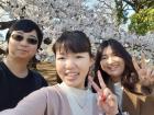 "Hanami is better with tomodachi (friends)," so here we are posing at Shinjuku Gyoen National Park!