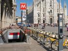 The metro entrance in Piazza Duomo in Milan, Italy