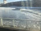 Even Moscow is impacted by the cold; you can see the river frozen over, but the barge is still capable of moving through the ice -- another adaptation 