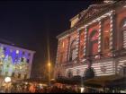 A light show projected onto the courthouse building during the Christmas Market in Lugano (Loo-gawn-no), Switzerland