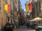 This is the flag for Ventimiglia, a city just across the Italian border, which was founded way before Italy!