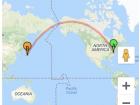 A map showing how far a trip it is from Maryland to Japan 
