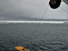 Launching the ROV to begin environmental observations in the Southern Ocean off the coast of Antarctica