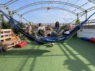 Me and my friends on hammocks in my favorite hostel ever in Italy. 