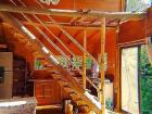 The staircase and kitchen of the island hostel