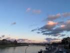 The sunset in Dresden with a full moon