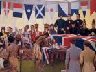 Reconstruction of the signing of the Treaty of Waitangi, February 6, 1840 by Marcus King. (Archives New Zealand)