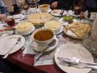 A Svan dinner, including kubdari and tashmijabi