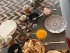 Breakfast in Morocco consisted of orange juice, tea, bread and crepes