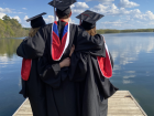 My friends and I at graduation from college; we had the regular black U.S. graduation hats