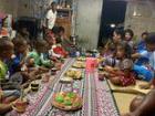 Sharing birthday sweets with the kids