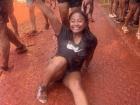 All smiles after being hit with tomatoes! 