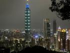 View of Taipei at night from Elephant Mountain (象山 / Xiàngshān); the tall skyscraper is Taipei 101, the tenth tallest in the world
