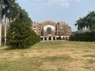 A view of the main library and the lawn in front